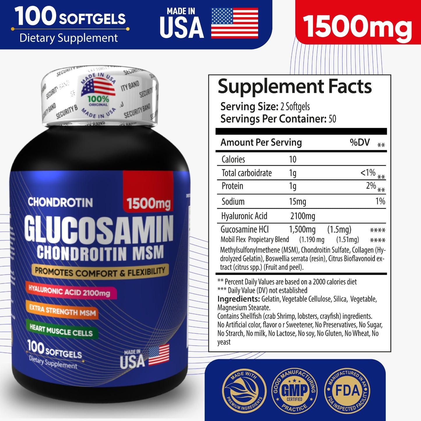 Glucosamina, Condroitina y MSM con Ácido Hialurónico