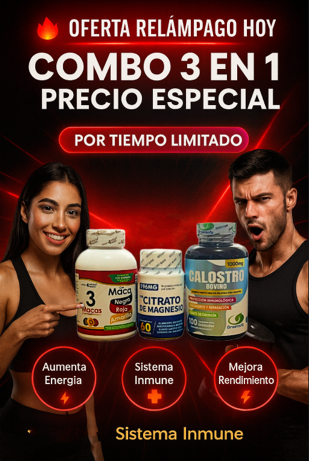 Combo Maca + Magnesio + Calostro 3 en 1 con 50% OFF