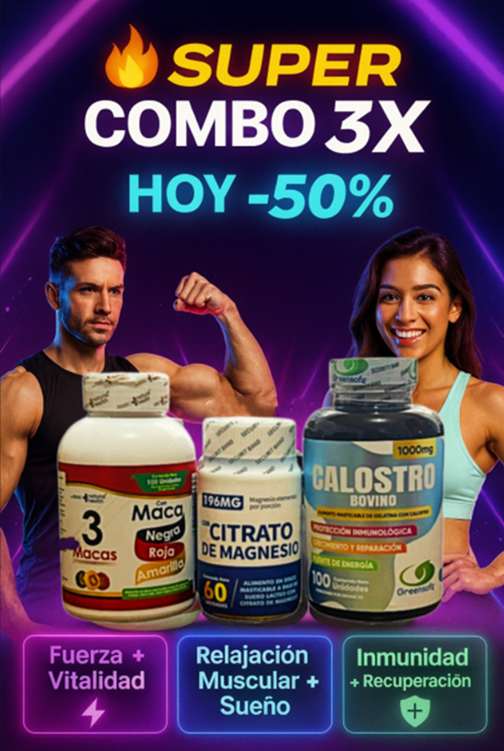 Combo Maca + Magnesio + Calostro 3 en 1 con 50% OFF