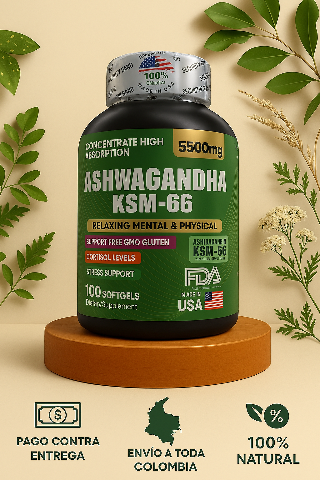 Ashwagandha KSM-66® — Manejo del estrés, enfoque y bienestar